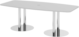 bümö Konferenztisch oval 220x103 cm großer Besprechungstisch in grau, Besprechungstisch mit Chromsäulen, Meetingtisch für 8 Personen, XXL-Tisch für Besprechungsraum & Meeting, KT22S-5-C