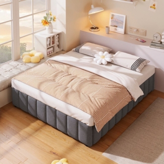 STILVORA Polsterbett Tagesbett 140×200 Stauraumbett Jugendbett mit Stauraum,ohne Kopfteil (Polsterbett,mit hydraulischer Lagerung – Minimalistisches Design ohne Kopfteil, umweltfreundliches Leinen & MDF, praktischer Stauraum für Schlafzimmer & Jugendzi...