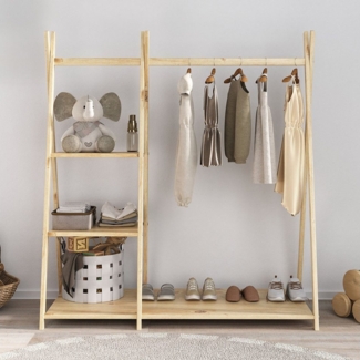 IDIMEX Kinderkleiderschrank LOTTE Kinderzimmer Garderobe mit 4 Ablageböden freistehend Holz natur