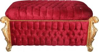 Casa Padrino Barock Sitzbank (Truhe) Bordeaux Rot/Gold mit Bling Bling Glitzersteine -Antik Truhe