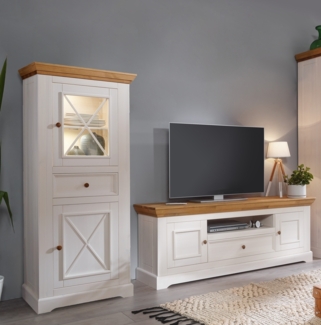 Wohnwand >WZ-0133< (2-teilig) weiss / eichefarbig - 268 x 177 x 42 (BxHxT)