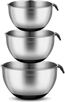 Velaze Salatschüssel Set Edelstahl 3 Stück 5L 3L 1.5L Rührschüssel Silikonboden