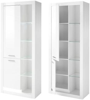 Lomadox Vitrine Mailand-61 Vitrinenschrank Wohnzimmerschrank Highboard 80cm breit weiß hochglanz