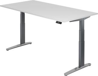 bümö® Sitz- & Stehschreibtisch Serie-XBHM elektrisch höhenverstellbar mit Memoryfunktion, Tischplatte 200 x 100 cm in weiß, Gestell in graphit / aluminium poliert