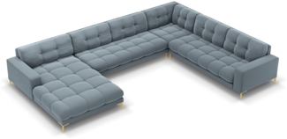 Micadoni Wohnlandschaft Mamaia 7-Sitzer Samtstoff Hellblau Metall Gold Rechts