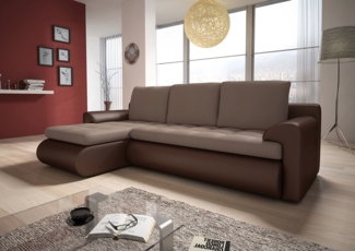 Ecksofa Santi mit schmutzabweisender Stoff - Polsterecke L-Form, Schlafsofa mit Bettkasten, Sofa mit Schlaffunktion, Couch (Braun + Beige (Madryt 128 + Trinity 05), Ecksofa Links)
