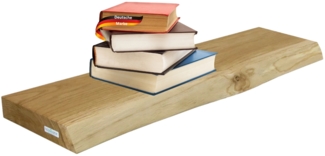 DELUKE® Wandregal Holz schwebend KYLO - Eichenholz Massiv, mit Baumkante | Bücherregal Schwebendes Regal Hängeregale für Wohnzimmer | 70x22x4cm