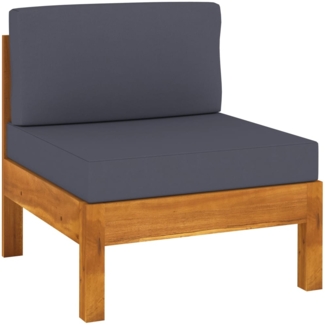vidaXL Mittelsofa mit Dunkelgrauen Kissen Massivholz Akazie 310647
