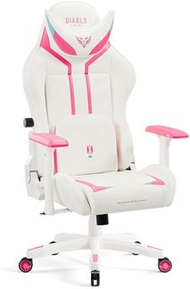 Diablo Chairs Gaming-Stuhl X-Ray 2.0 Kleiner ergonomischer Stuhl mit Lendenkissen und magnetischer Kopfstütze Öko-Leder HDS Air ProSpine Support 65 x 35,5 x 123 cm Weiß-Pink