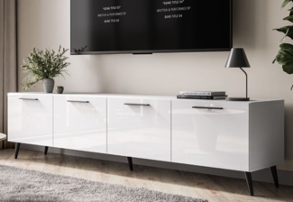 ALLHOUSE24 TV-Schrank LOGANTE 200 cm weiß Hochglanz/weiß mit Griffen Unterschrank Lowboard Breite 200 cm