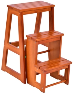 KOMFOTTEU Tritthocker Leiterstuhl 3 Stufen, aus Kiefernholz, klappbar, Tragfähigkeit 130kg