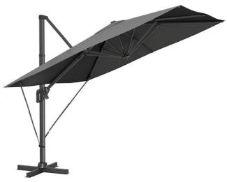 Songmics Sonnenschirm, 290x290 cm, UPF 50+, 360° drehbar, mit Ständer, Befestigungsgurten,Rauchgrau