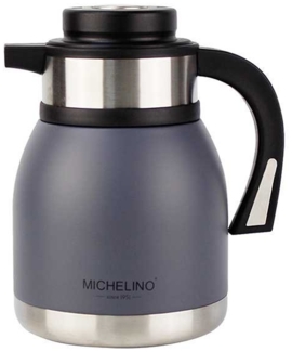 Michelino 2.0L Thermoskanne Doppelwandig Getränkespender Isolierkanne Kanne Kaffee Tee Teekanne Grau