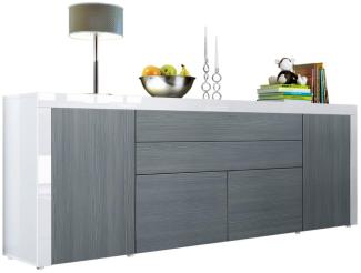 Vladon Sideboard La Paz V2, Kommode mit 2 Türen, 2 Schubkästen und 2 Klappen, Weiß Hochglanz/Avola-Anthrazit/Weiß Hochglanz (200 x 72 x 35 cm)
