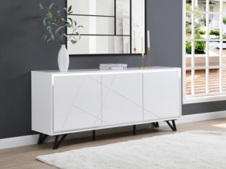 Vente-unique - Sideboard 3 Türen - Mit LED-Beleuchtung - MDF - Weiß lackiert - SALIANO