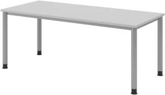 bümö höhenverstellbarer Schreibtisch H-Serie 180x80 cm in grau, Gestell in Silber - großer PC Tisch für's Büro manuell höhenverstellbar, Computertisch verstellbar, HS-19-5