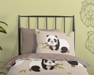 good morning Renforcé Bettwäsche 2 teilig Bettbezug 135x200 cm Kissenbezug 80x80 cm Panda Sand
