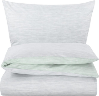 Carpe Sonno Bettwäsche 135x200 155x220 Baumwolle Bettzeug Sommer Bettwäsche Set Uni Melange, Renforce, 2 teilig, Ganzjahres Bettbezug Bettwaren Wendebettwäsche Grün Silber