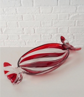 BOLTZE GRUPPE GmbH Servierplatte Servierschale SWEETY, 34,5 x 15,3 cm, Rot, Weiß, Glas, (1-tlg), in Form eines Bonbons