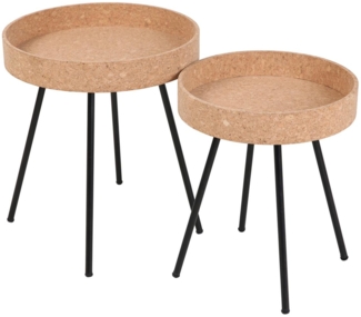 Beistelltisch 2er Set aus MDF mit Kork Natur und schwarzem Metallgestell