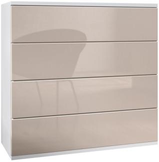 Vladon Kommode Pavos V3 (Sideboard hängend, mit 4 Schubladen), Weiß matt/Sandgrau Hochglanz (76 x 76 x 35 cm)