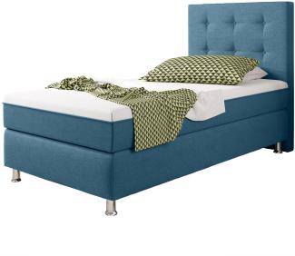 Boxspringbett Köln Plus mit integriertem Topper 90x200 Webstoff Blau