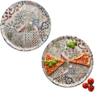 2x Pizzateller Alcazar Ø33cm 2 Personen XL-Teller Fliesenoptik Platte mediterran