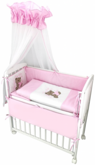 Beistellbett Boxspring Weiß inkl. rosa Teddybären-Bettwäsche