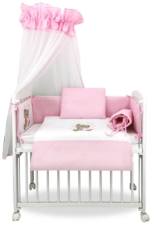 Beistellbett Boxspring Weiß inkl. rosa Teddybären-Bettwäsche