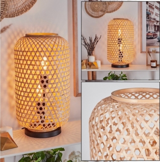 hofstein Tischleuchte moderne Boho Tischlampe aus Metall/Bambus in Schwarz/Natur, ohne Leuchtmittel, Schirm in Gitter-Optik, An-/Ausschalter, 2 x E27, ohne Leuchtmittel