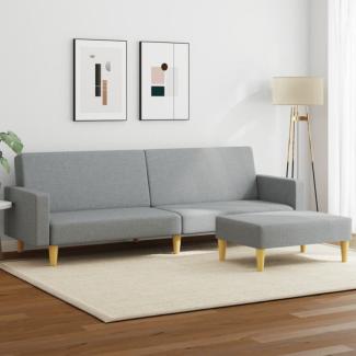 Schlafsofa 2-Sitzer mit Fußhocker Hellgrau Stoff (Farbe: Grau)