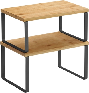 Songmics Gewürzregal, 2er Set, Küchenregal, Küchen-Organizer, erweiterbar, Gewürzhalter, stapelbar, aus Metall und Bambus, schwarz-naturfarben KCS02NB