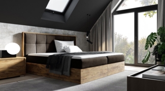 Boxspringbett Bett THANOS 200x220cm Lancelot Eiche Stoff Braun inkl. Bettkasten