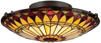 Deckenleuchte, Tiffany-Glas, Vintage-Bronze, 2 Flammig