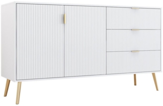 Yorbay Kommode mit 3 Schubladen und 2 Türen,Sideboard 140 cm, Ideal für Wohnzimmer, Schlafzimmer, Flur, Weiß