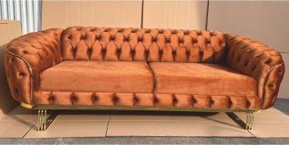 Casa Padrino Luxus Chesterfield Samt Sofa Braun / Gold 240 cm - Luxus Möbel