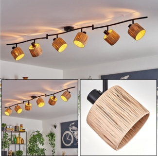 hofstein Deckenleuchte moderne Deckenlampe aus Metall/Bast in Schwarz/Naturfarben, ohne Leuchtmittel, mit verstellbaren Strahlern, 6 x E14, ohne Leuchtmittel