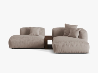 Micadoni Ecksofa Martina 2-Sitzer mit Couchtisch Strukturierter Stoff Dunkelbeige Rechts
