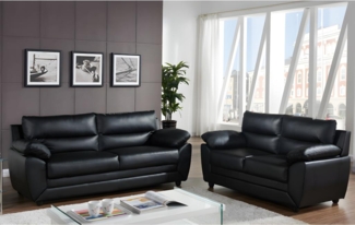 Vente-unique - Couchgarnitur 3+2 - Kunstleder - Schwarz - MANOA