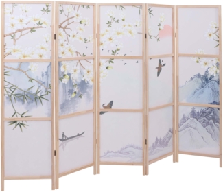 Paravent HWC-O70, Trennwand Sichtschutz Raumtrennung Naturmotive Holz MVG Polyethylen 170x227 cm ~ Flusslandschaft