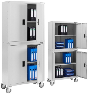 Arebos Aktenschrank Büroschrank Materialschrank Stahlschrank 180 x 40 x 90 cm (Grau, 2er Set) Rollen