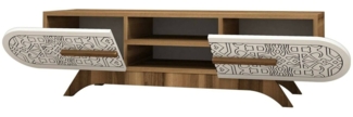 Dmora Fernsehschrank Matsu, Ständer für Wohnzimmerfernseher, Niedriges Wohnzimmer-Sideboard, TV-Ständerbasis, 145x37h37 cm, Walnuss und Weiß