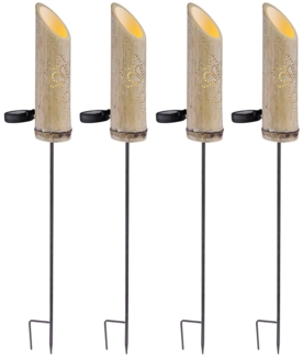 4er Set LED Solar-Steckleuchte, Bambus, Stanzungen, H 79,5 cm