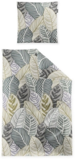 Irisette Feinbiber Bettwäsche Koala 155x220 Blätter grün natur grau gold 8628-30