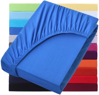 NatureMark Spannbettlaken Jersey Basic Spannbetttuch, 100% Baumwolle, Gummizug: rundum, (1 Stück), in vielen Größen und Farben, bis 40cm Steghöhe, 200x220 cm, Royal blau