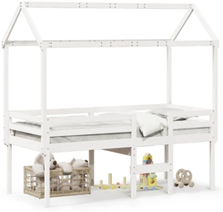vidaXL Hochbett mit Dach Weiß 80x200 cm Massivholz Kiefer 3282136
