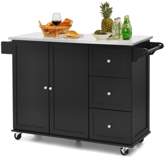 Küchenwagen mit Edelstahl Arbeitsplatte & Schublade & Handtuchhalter & Gewürzregale Schwarz