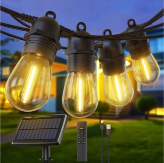 Elegear Lichterkette LED Lichterkette Outdoor 16/31m Balkonlampen Gartenlampen erweiterbare, 17M Solarlampen Außen, Solarleuchte mit Fernbedienung/Dimmbar/Timer