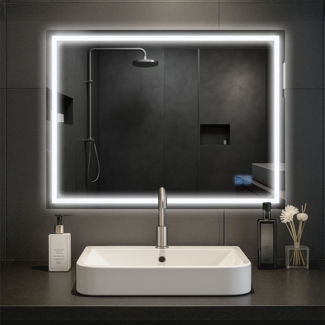 CLP Badspiegel Jaffrey Bluetooth-Lautsprecher Anti-Beschlag Quer- und Hochformat LED,60x80 cm