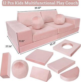 GarveeMore Kindersofa 12-teiliges,modulares Spielsofa für Kinder Förderung Kreativität, Ecksofa für Schlafzimmer- und Spielzimmermöbel zum Schlafen und Lesen